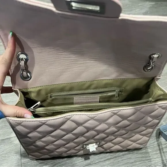 Borse in Pelle Large Crossbody Quilted Flap Bag Pale Pink - Picture 3 of 6